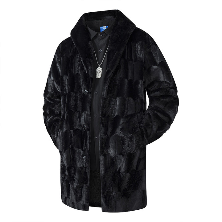 Herren Langer Kunstfell-Mantel mit Oversize-Schnitt und Schalkragen Drune