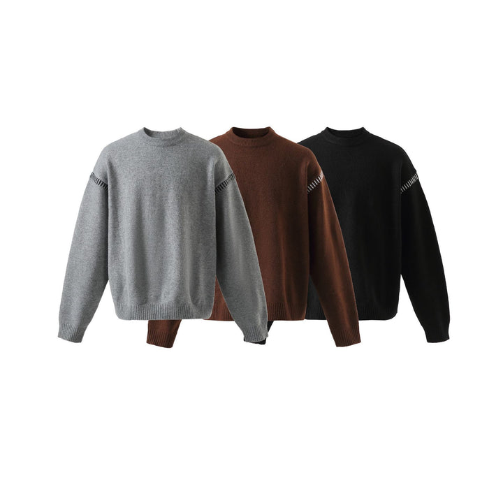 Damen Weicher Oversize Wollmix-Pullover mit Rundhalsausschnitt und dekorativer Schulternaht Drune