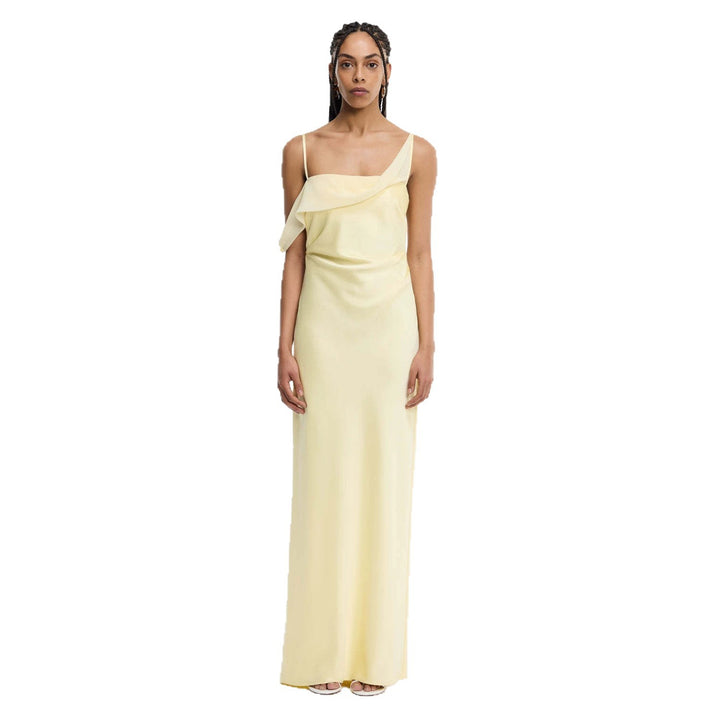 Damen Elegantes Maxikleid mit asymmetrischem Oberteil und fließendem Schnitt Drune