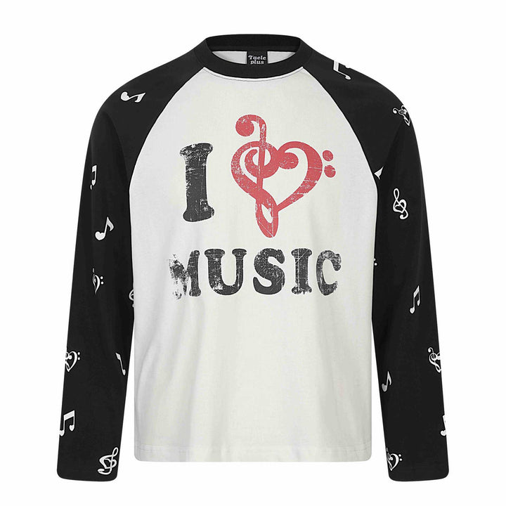 Unisex Langarm-Raglanshirt mit Musikprint und Notenärmeln Drune