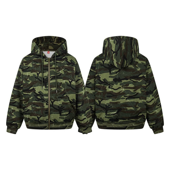 Unisex Kapuzensweatjacke im Camouflage-Design mit durchgehendem Reißverschluss Drune