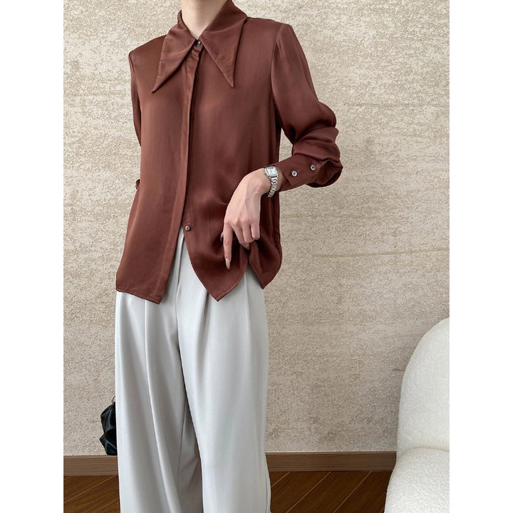 Damen elegantes Oberteil mit klassischem Kragen und schicker Raffung Drune
