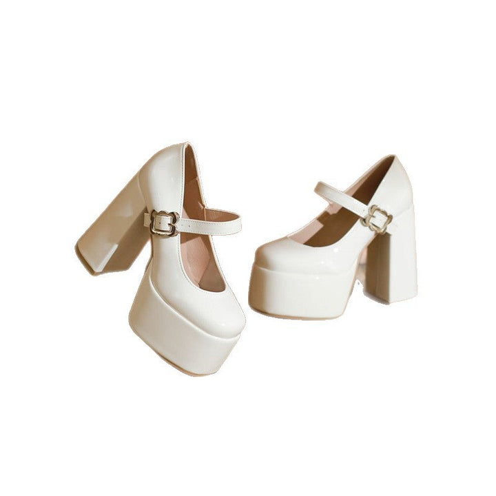 Damen Plateau-Pumps mit Rundschnürung und eleganter Schnalle Drune