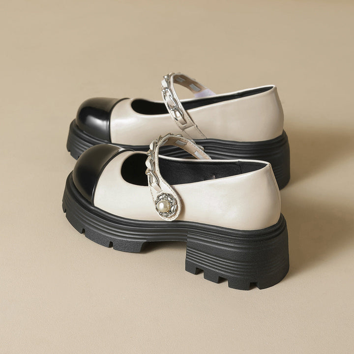 Damen elegante Mary-Jane Schuhe mit modischer Kettenverzierung Drune