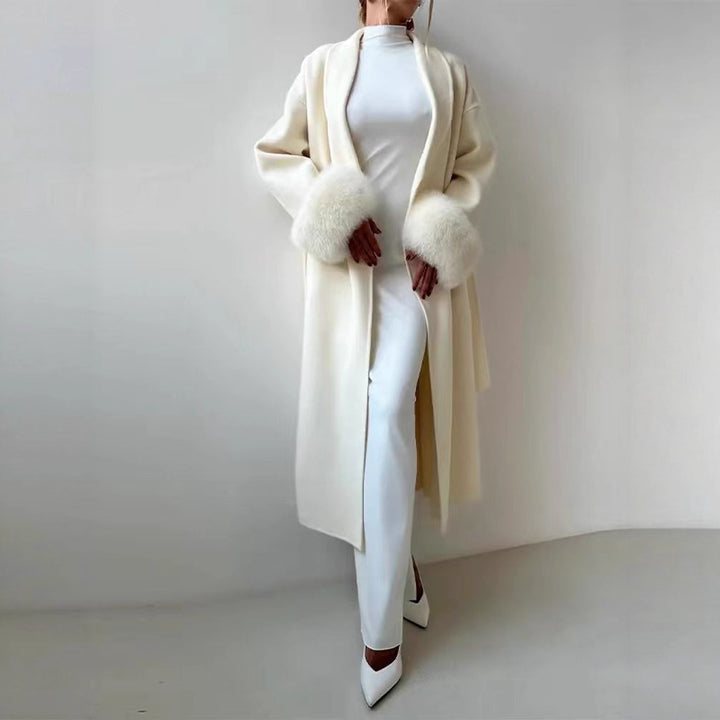 Damen eleganter, warmer Mantel mit luxuriösen Fellsärgen Drune