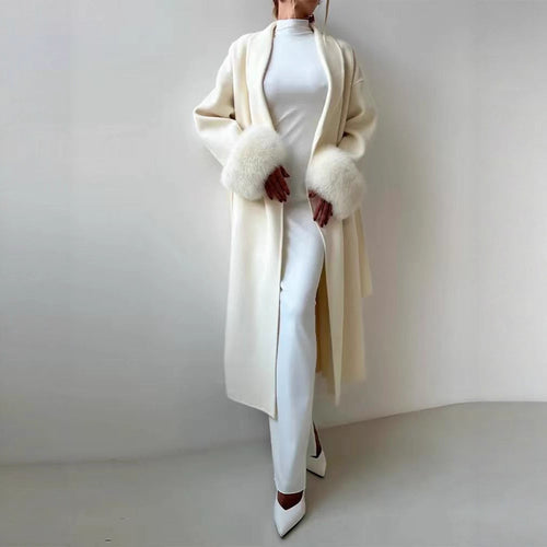 Damen eleganter, warmer Mantel mit luxuriösen Fellsärgen Drune