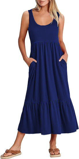 Damen Maxikleid mit fließendem Rock und praktischen Taschen Drune
