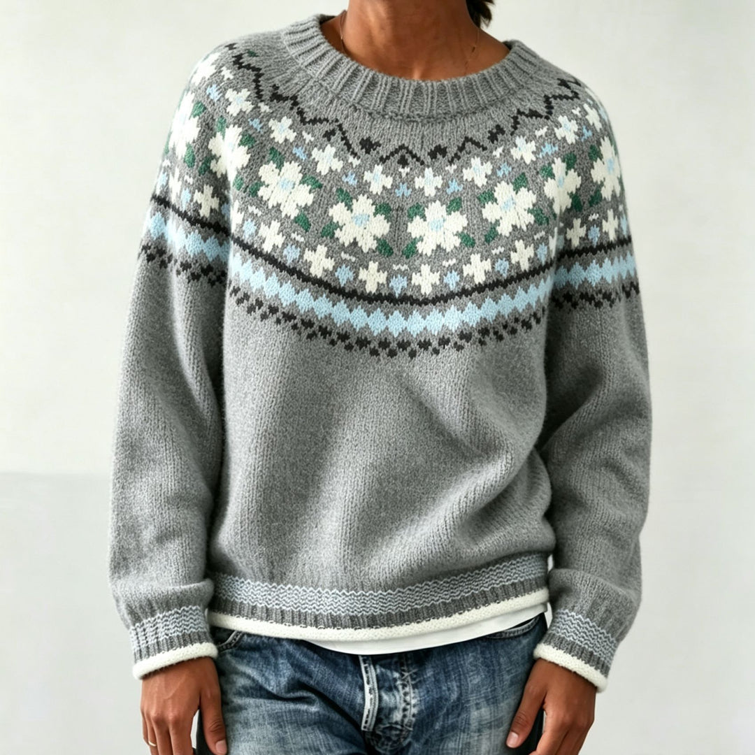 Damen Rundhalsausschnitt Norweger-Pullover mit Fair-Isle-Jacquard Drune