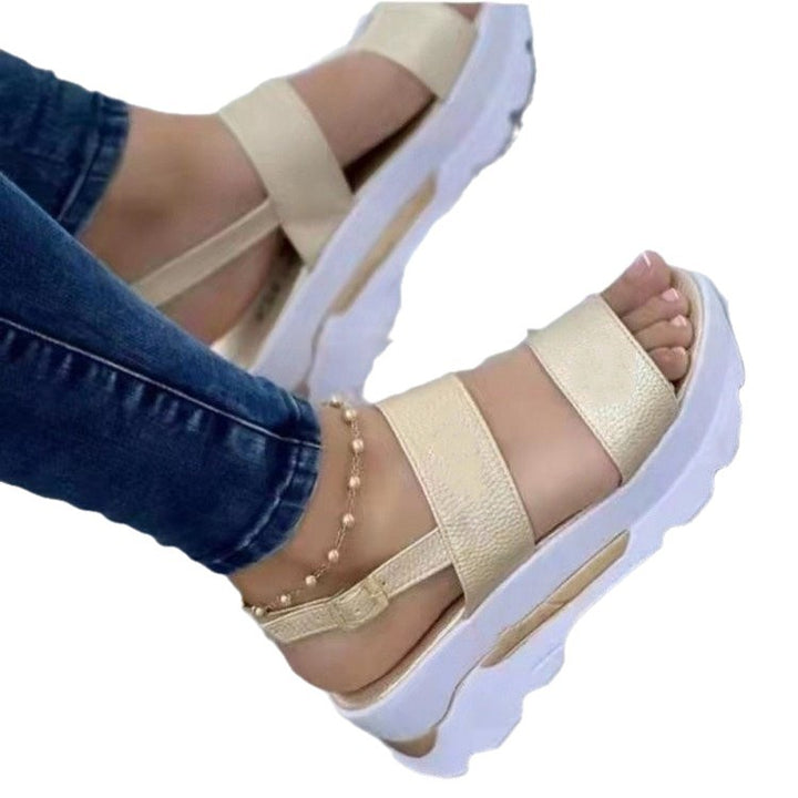 Damen Plateau‑Sandalen mit dicker Profilsohle, zwei breiten Riemen und verstellbarem Fersenriemen Drune