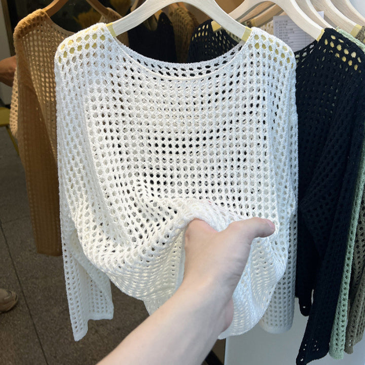 Damen luftiger Strickpullover mit grobem Netzmuster Drune