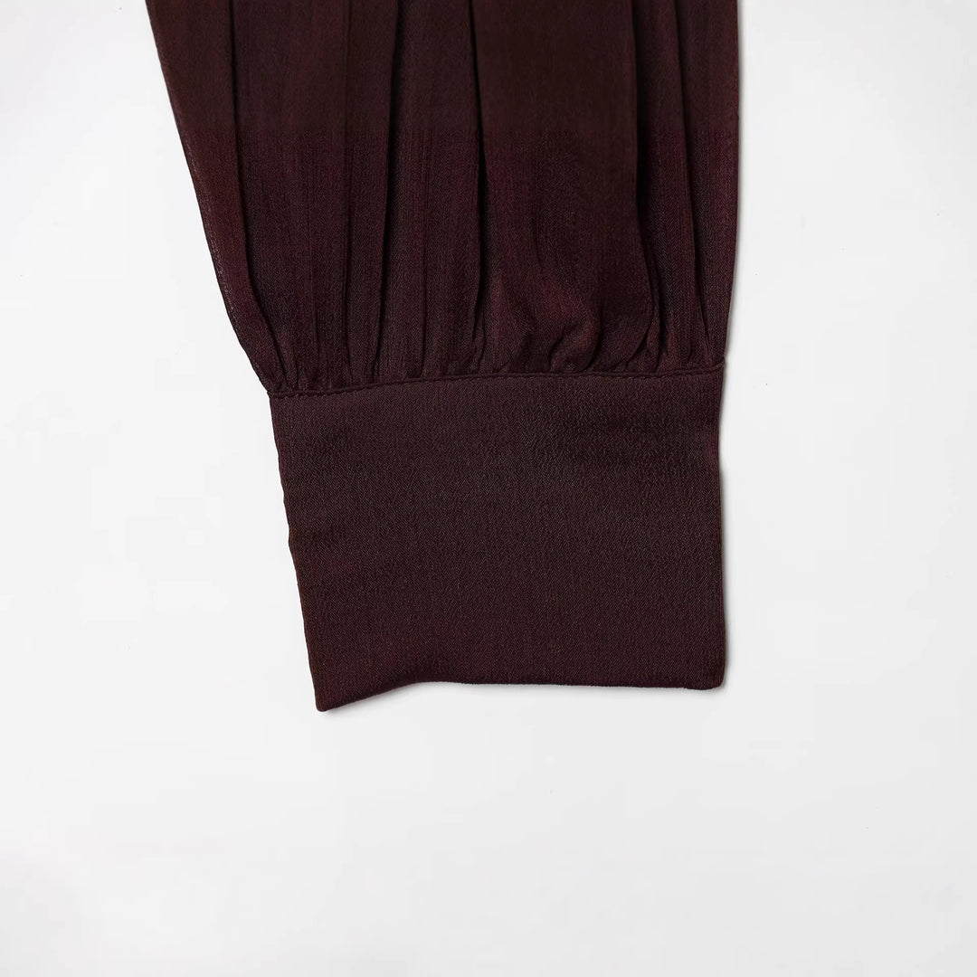 Damen Kurzgeschnittene Wickelbluse mit Stehkragen und voluminösen Ballonärmeln Drune