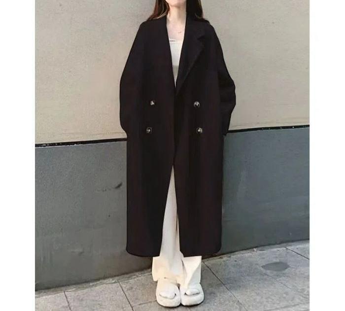 Damen Eleganter und weicher Wollmantel mit doppelter Knopfleiste Drune