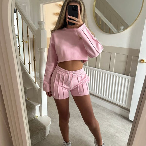 Damen Freizeit-Cropped-Set mit weiten Shorts und modischen 3/4-Ärmeln