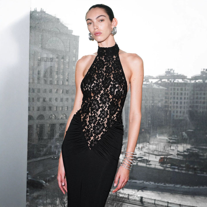 Damen Elegantes Spitzen-Maxikleid mit figurbetonter Silhouette Drune