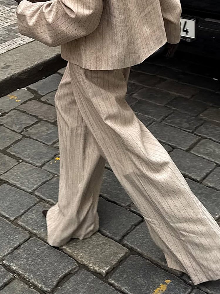 Damen Weite Nadelstreifen-Hose mit Bügelfalte und hoher Taille Drune