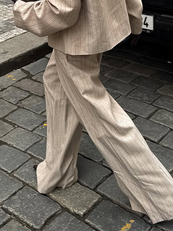 Damen Weite Nadelstreifen-Hose mit Bügelfalte und hoher Taille Drune