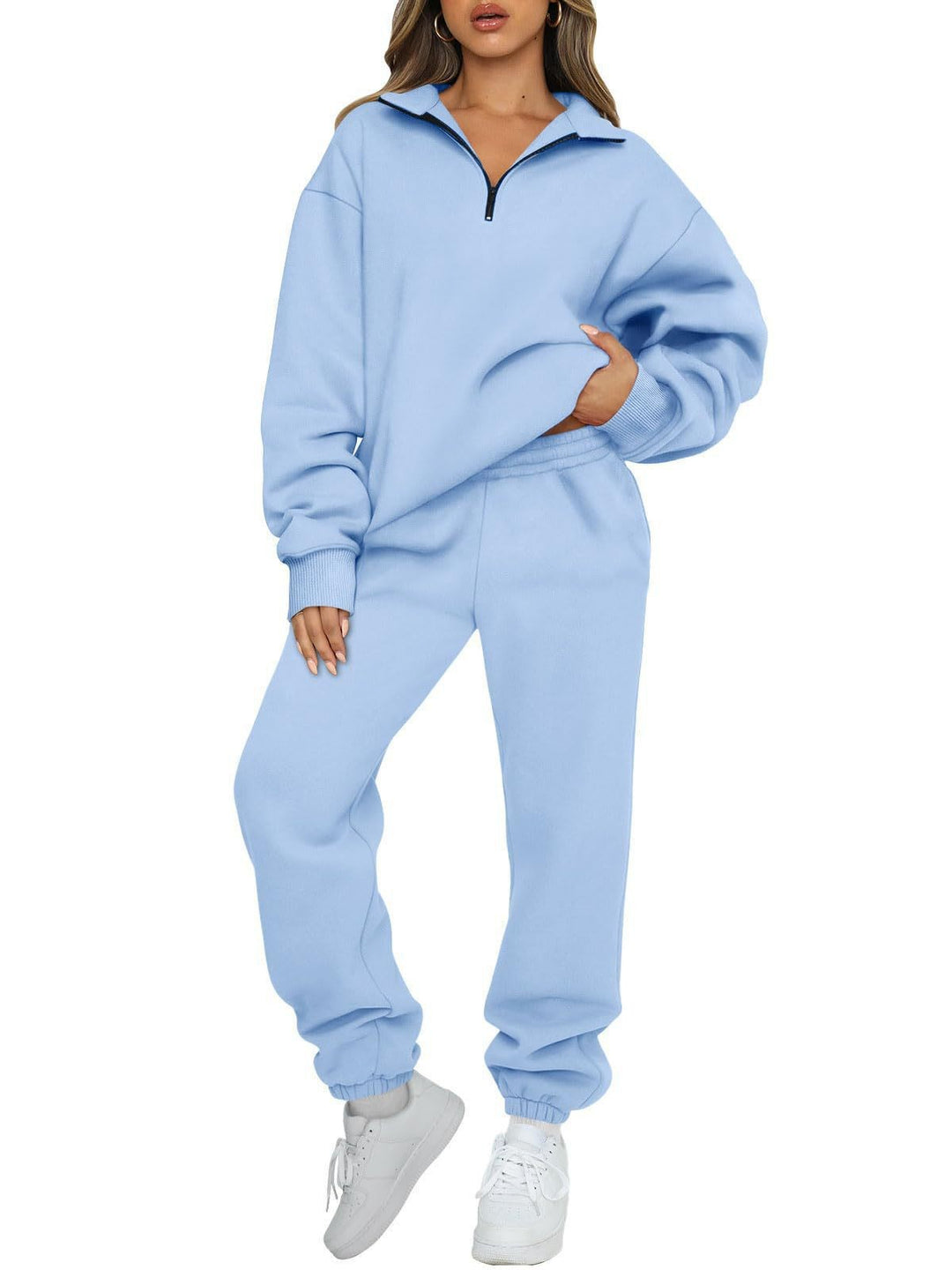 Damen nan oversized Sweatshirt Jogginghose Set mit Reißverschlusskragen Drune
