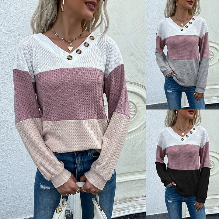 Damen Elegantes Langarm Oberteil mit Knopfdetails Drune