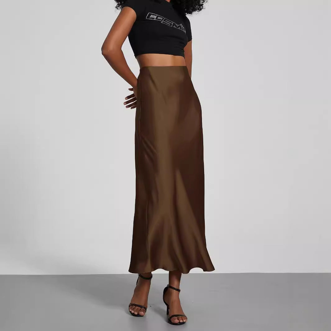 Damen Satin-Midirock mit hoher Taille und Bias-Cut Drune
