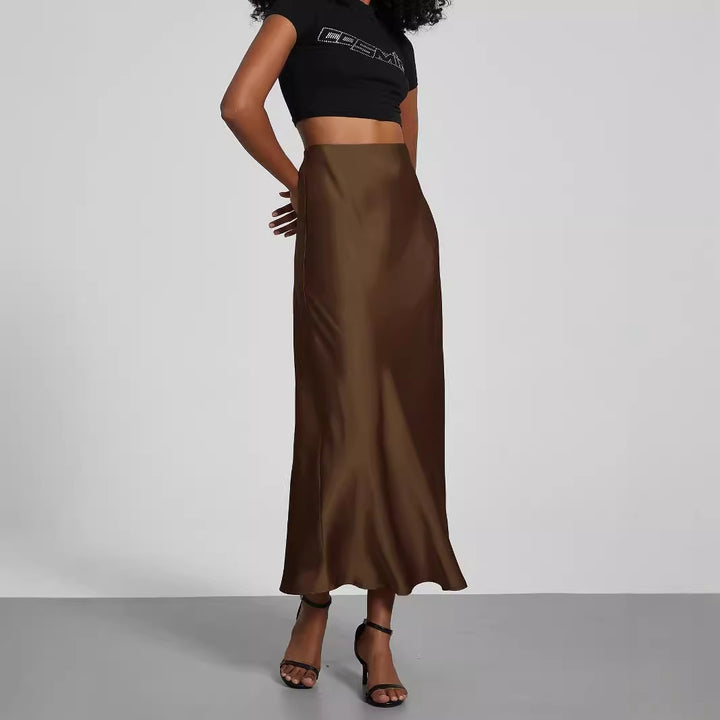 Damen Satin-Midirock mit hoher Taille und Bias-Cut Drune