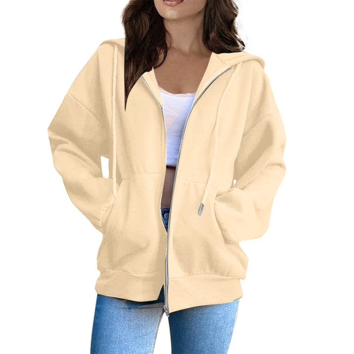 Damen nan lässige Kapuzenjacke mit durchgehendem Reißverschluss, Kängurutaschen und voluminösen Raglanärmeln Drune