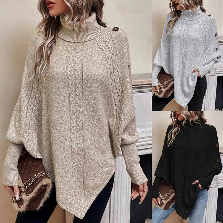 Damen Strickpullover mit Rollkragen und Knopfdetails Drune