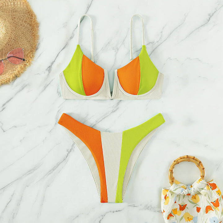 Damen Bikini-Set mit trendigem Farbblockdesign und verstellbaren Trägern Drune