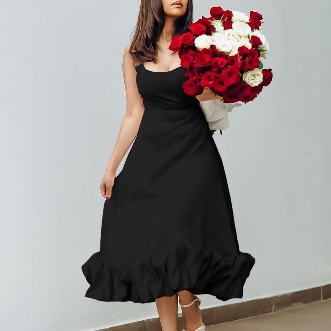 Damen A-Linien Maxikleid mit Rüschenabschluss und zarten Trägern Drune