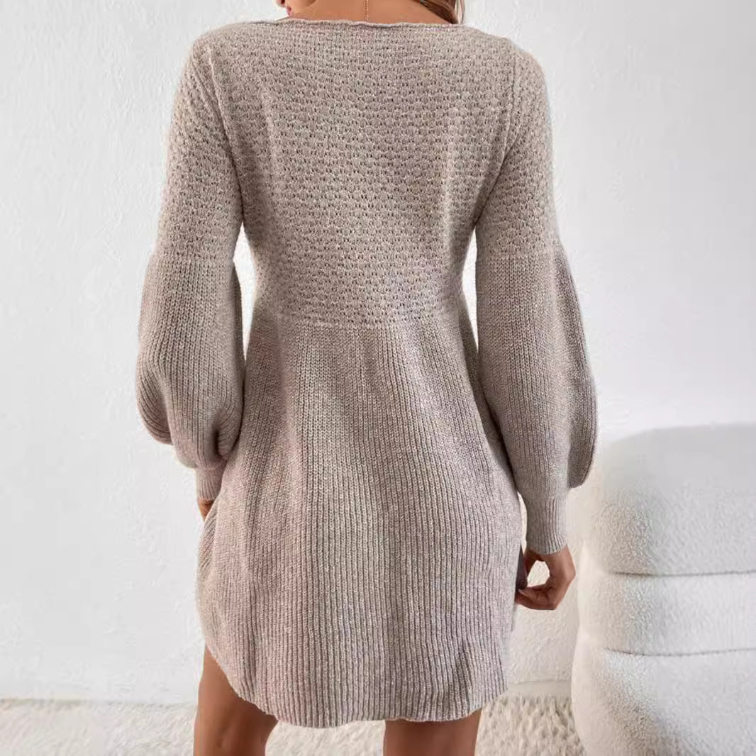 Damen gestricktes Minikleid mit Ballonärmeln Drune