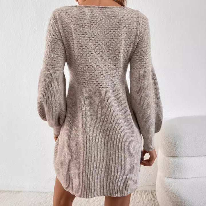 Damen gestricktes Minikleid mit Ballonärmeln Drune