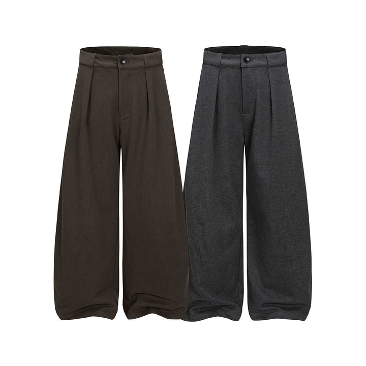 Damen Hochtaillierte Culotte-Hose mit weitem Bein, Kellerfalten und Knopfverschluss Drune