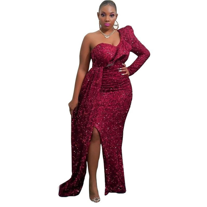 Damen Glamouröses Pailletten-Kleid mit asymmetrischem Schnitt und schimmerndem Effekt Drune