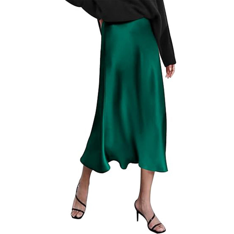 Damen eleganter Midi-Rock aus satinierter Viskose mit fließendem Fall Drune