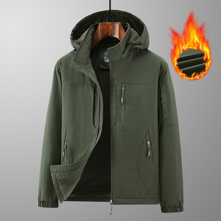 Herren Leichte Wind- und Thermo-Softshelljacke mit Kapuze, fleecegefüttert & Multifunktionstaschen Drune