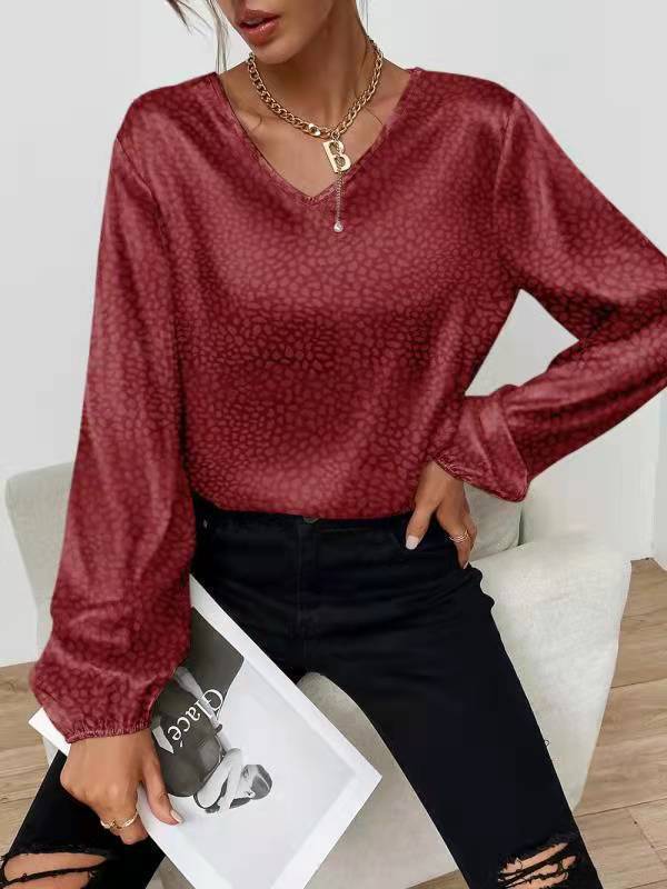 Damen elegante Bluse mit modernem V-Ausschnitt und ausgefallenem Muster Drune