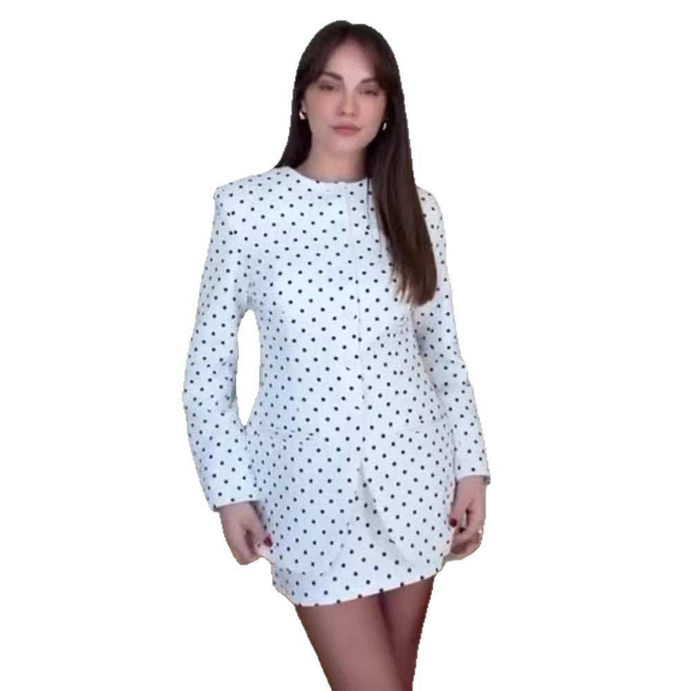 Damen Oversize Tupfen-Blazer mit skulpturaler Schulter und rundem Ausschnitt Drune