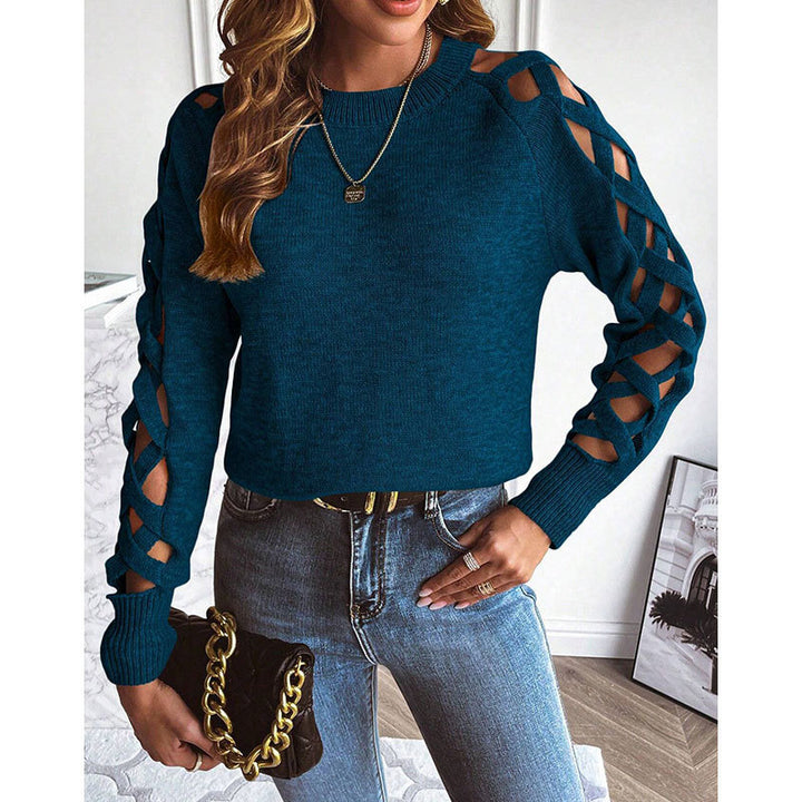 Damen modischer Strickpullover mit offenen Ärmeln und Schnittdetails Drune