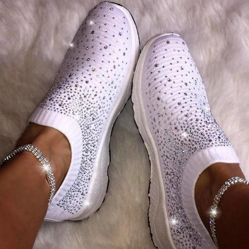 Damen nan sockenähnliche Strick-Sneaker mit Kristallapplikationen und flexibler Leichtsohle Drune