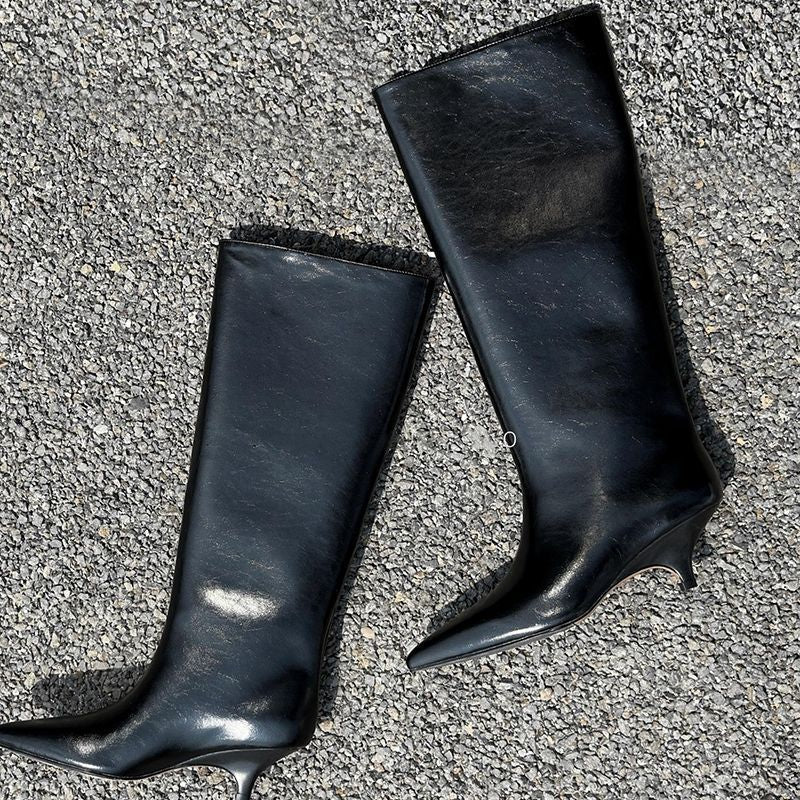 Damen spitz zulaufende Stiefelette mit sculpted Kitten-Absatz und mid-calf Schaft Drune