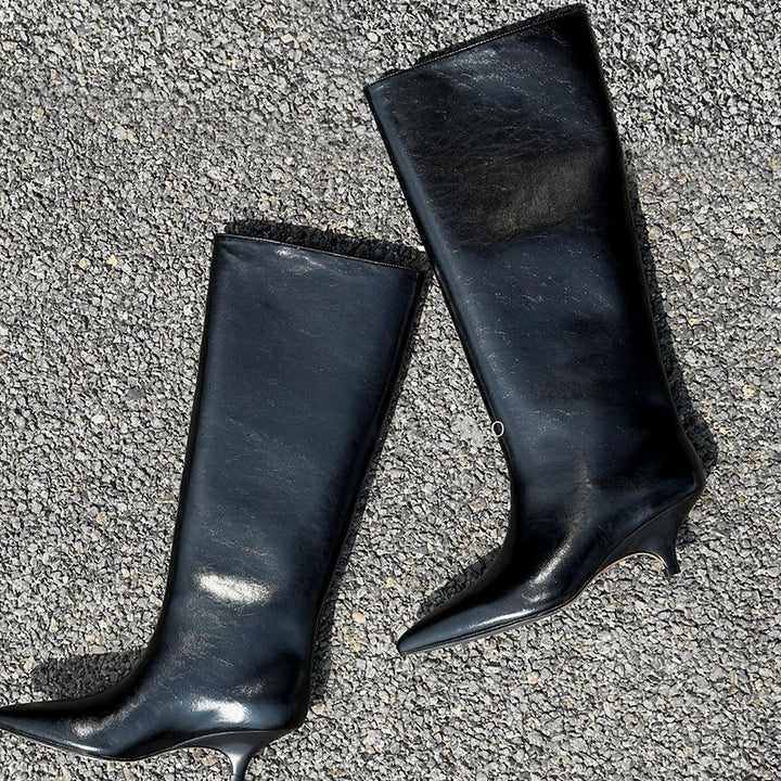 Damen spitz zulaufende Stiefelette mit sculpted Kitten-Absatz und mid-calf Schaft Drune