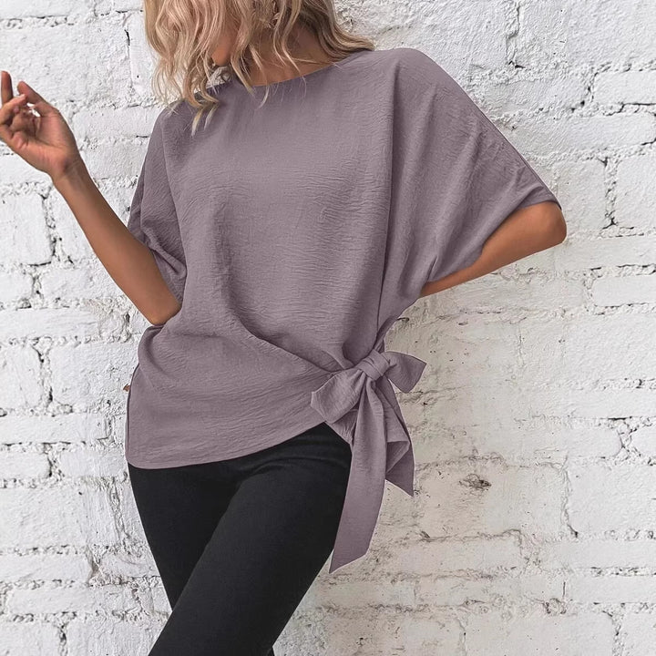 Damen Oversize-Bluse mit Seitenschleife und Fledermausärmeln Drune