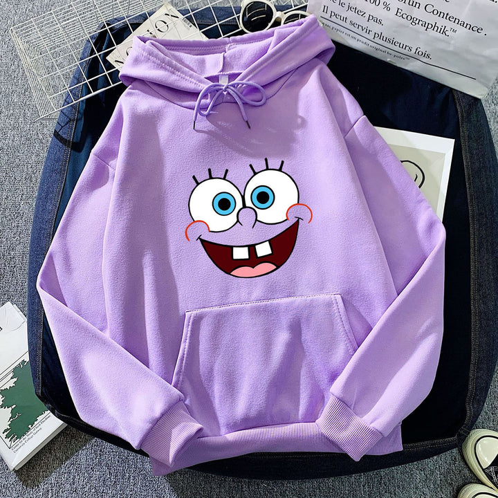 Damen nan Kapuzenpullover mit verspieltem Monstergesicht, Bandagen-Applikation und Kängurutasche Drune