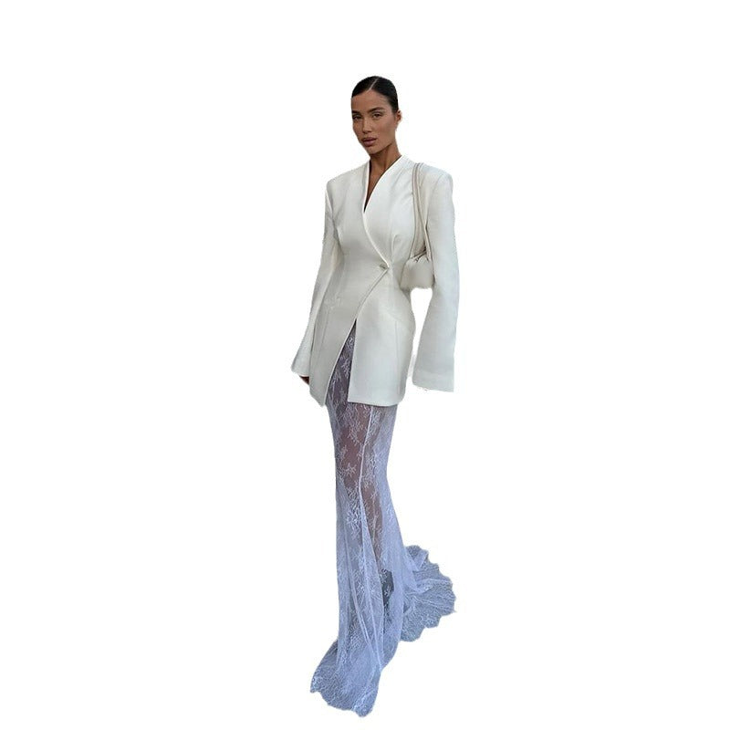 Damen Blazer-Kleid mit raffinierten Spitzenakzenten Drune
