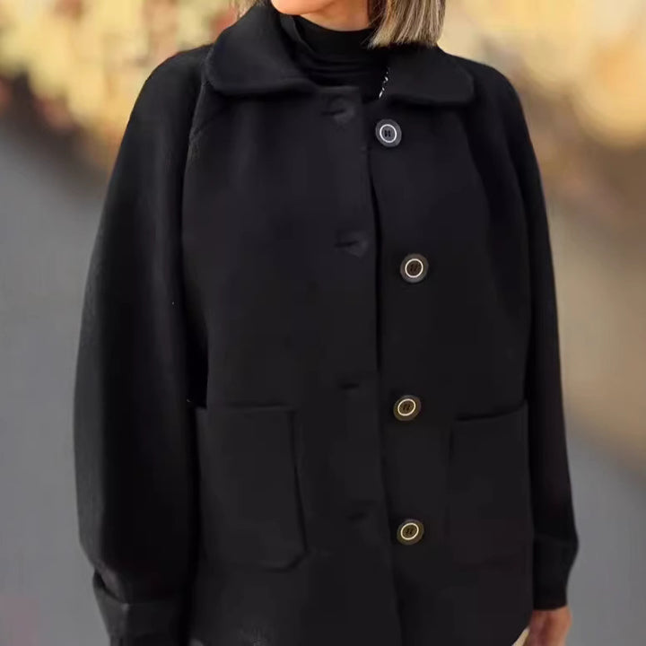 Damen weiche Wolljacke mit Schulterpasse und Knopfdetails Drune