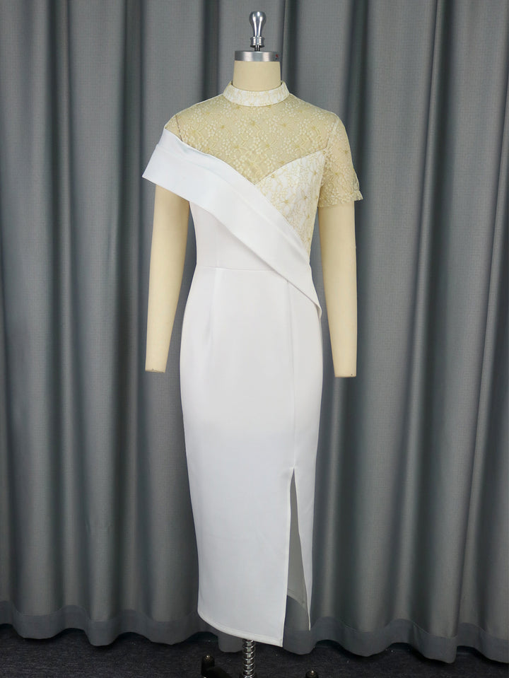 Damen Elegantes Hochzeitskleid mit transparentem Spitzenoberteil und asymmetrischem Design Drune