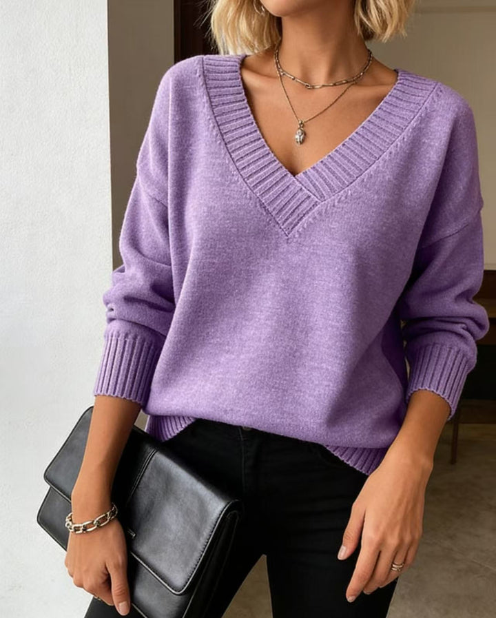 Damen Feinstrickpullover mit tiefem V-Ausschnitt und überschnittener Schulter Drune