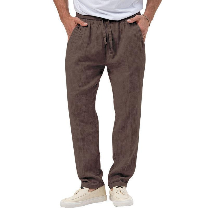 Herren nan lässige Musselin-Freizeithose mit elastischem Bund Kordelzug und seitlichen Eingrifftaschen Drune