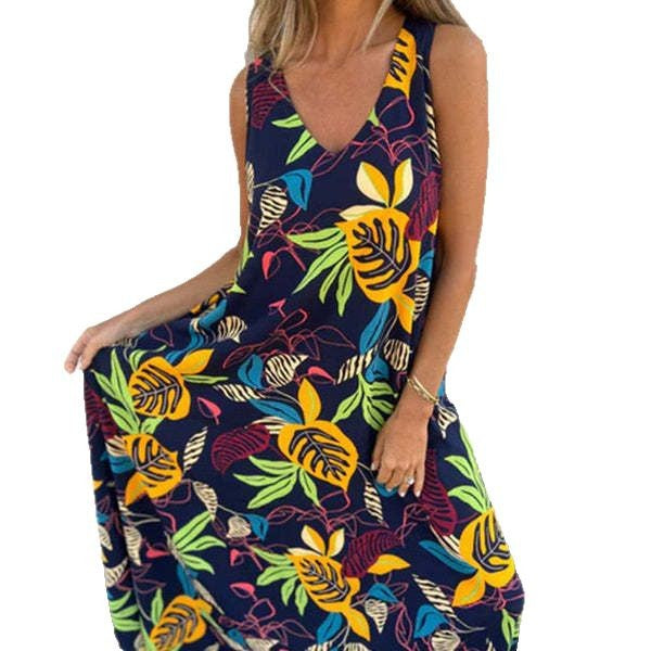 Damen luftiges Maxikleid mit floralem Muster und praktischen Taschen Drune