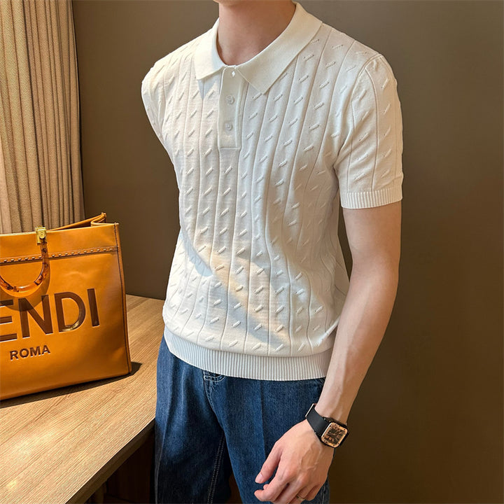 Herren Elegantes Strick-Polohemd mit Rippstruktur Drune