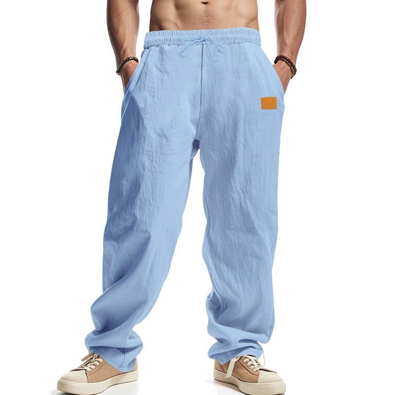 Herren nan lässige Leinenoptik-Loungehose mit elastischem Tunnelzug, Kordelzug und weitem Bein Drune